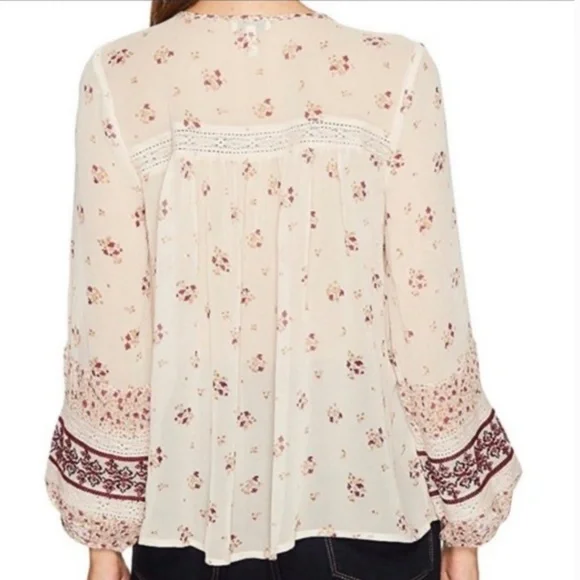 Joie Joleta 100% Silk, Floral Print Embroidered Lace Trim Blouse / Top XS - Picture 3 of 11